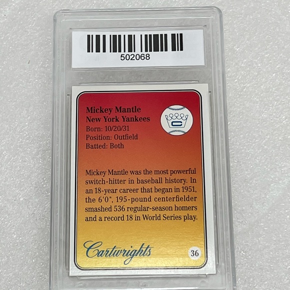 1992 Players Choice Mickey Mantle Gold Card #36 Graded Cartwright - Picture 2 of 2